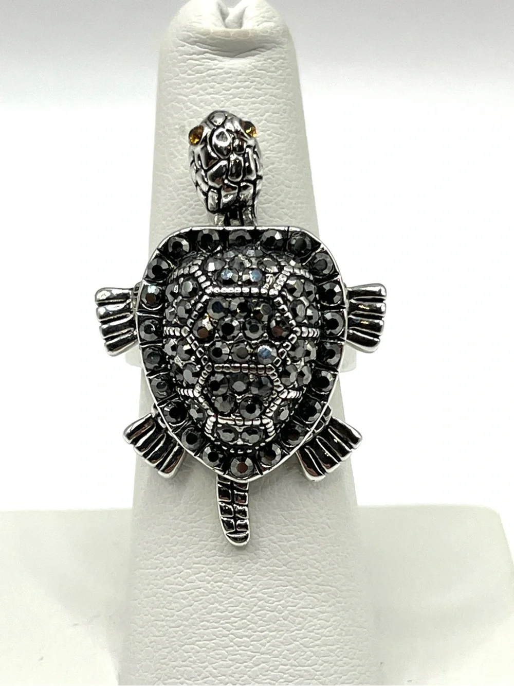 Turtle Ring Articulated Silver Tone Rhodium Plated Patience Knowledge